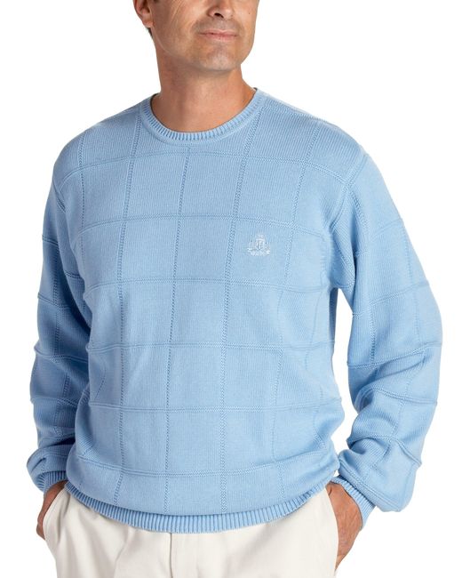 Izod Blue Windowpane Cotton Sweater for men
