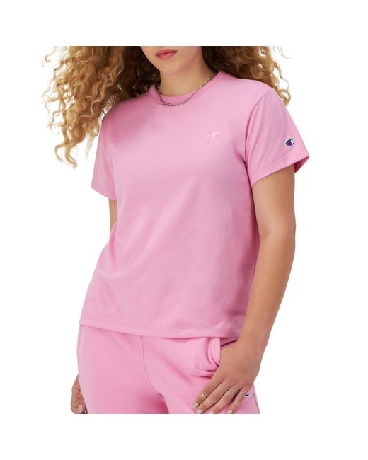Champion , Classic Tee, Extra Soft, Comfortable, Best T-shirt For , Spirited Pink C Logo, Medium