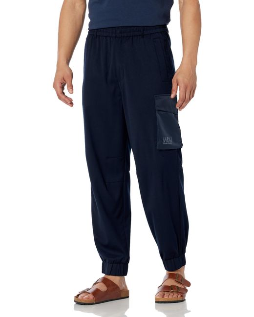 Emporio Armani Blue Armani Exchange Stretch Wool Mix Cargo Pocket Jogger With Elastic Waistband,navy for men
