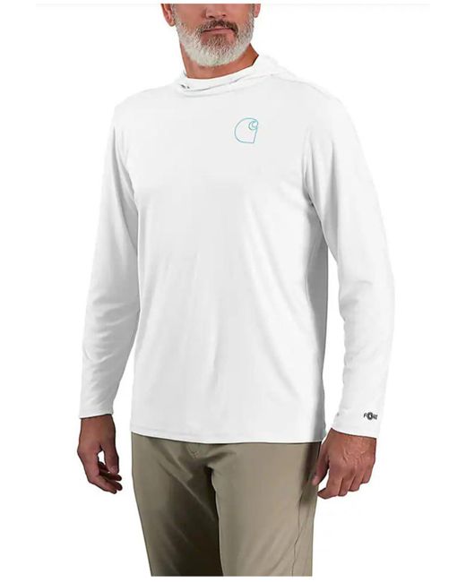 Carhartt White Big & Tall Force Sun Defender Lightweight Long-sleeve Hooded Logo Graphic T-shirt for men
