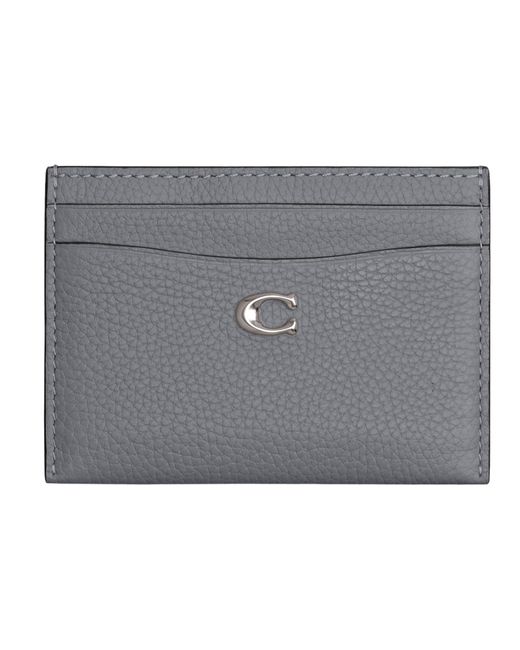 COACH Gray Essential Polished Pebble Card Case