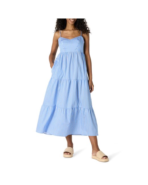 Vestido Largo de Satén de Algodón con Ajuste Regular Amazon Essentials de color Blue