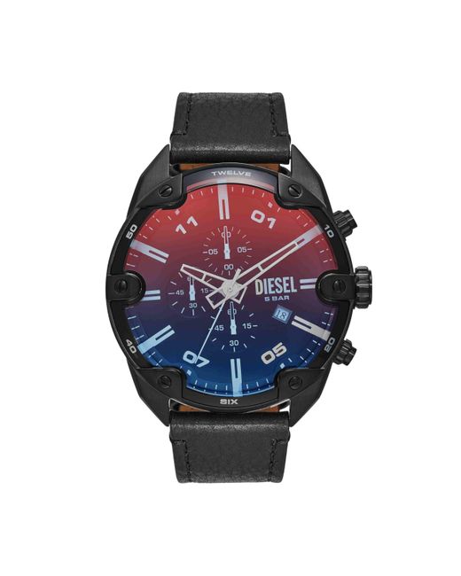 DIESEL Black Spiked Stainless Steel And Leather Chronograph Watch for men