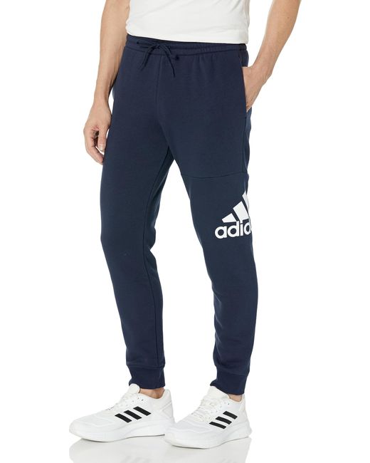 Adidas Blue Essentials Fleece Tapered Cuffed Big Logo Pants for men