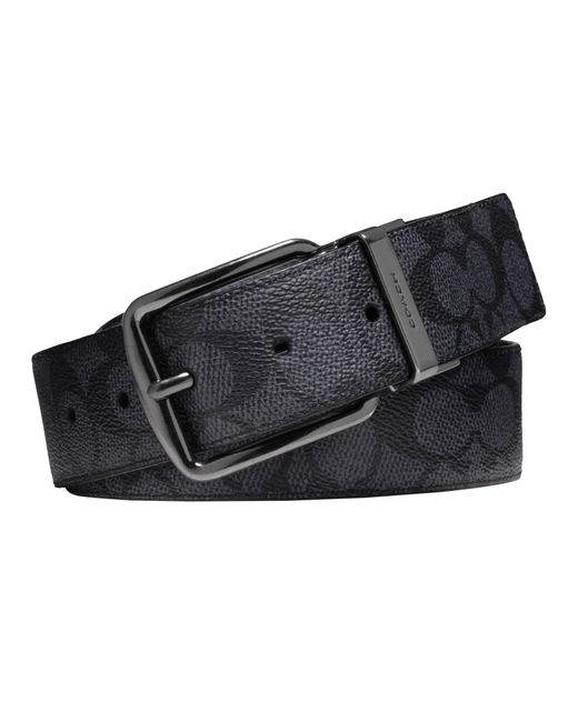 COACH Black Wide Harness Signature Reversible Belt for men