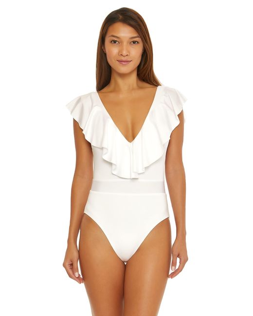 Trina Turk White Standard Monaco Ruffle One Piece Swimsuit-bathing Suits