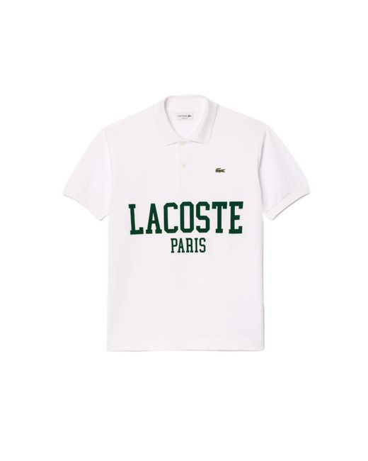 Lacoste White Short Sleeve Classic Fit Polo W/large Wording On Front for men