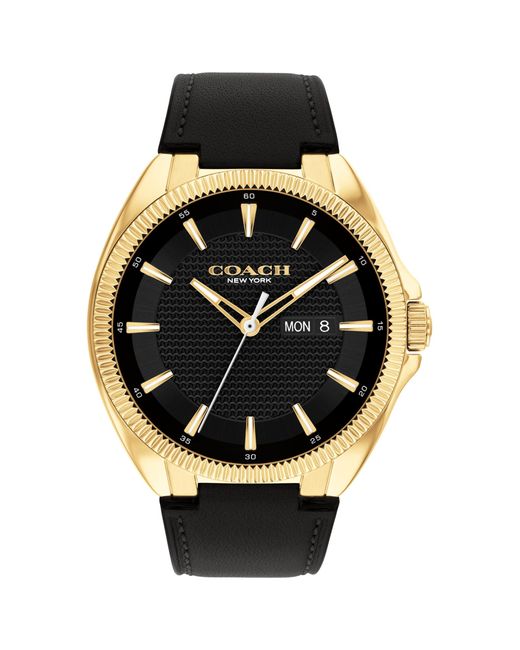 COACH Black 3h Quartz Watch With Day Date Window - Genuine Leather Strap - Water Resistant 3 Atm/30 Meters - Premium Fashion Timepiece For for men