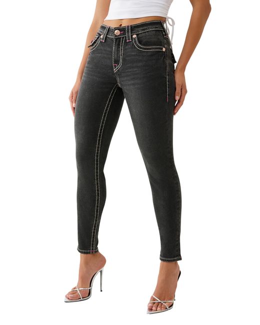 True Religion Black Jennie Mid Rise Skinny Jeans – Big T Stitching & Flap Back