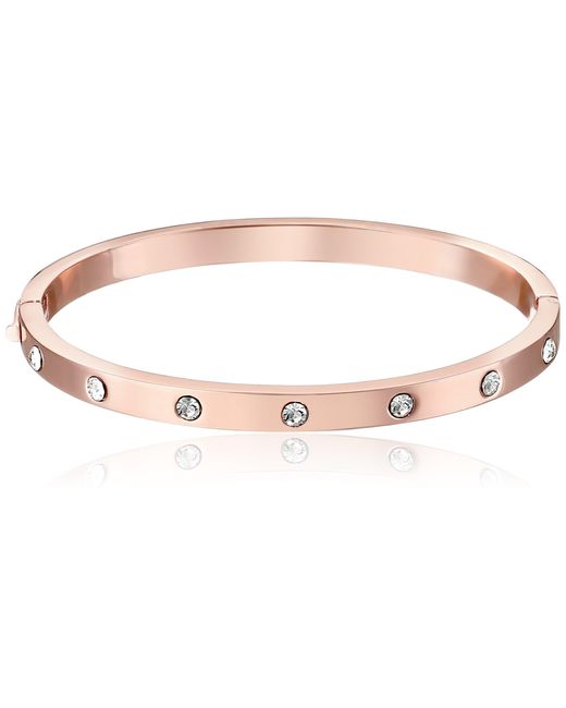 Kate Spade Set In Stone Stone Hinged Clear/rose Gold Bangle Bracelet in  Black | Lyst