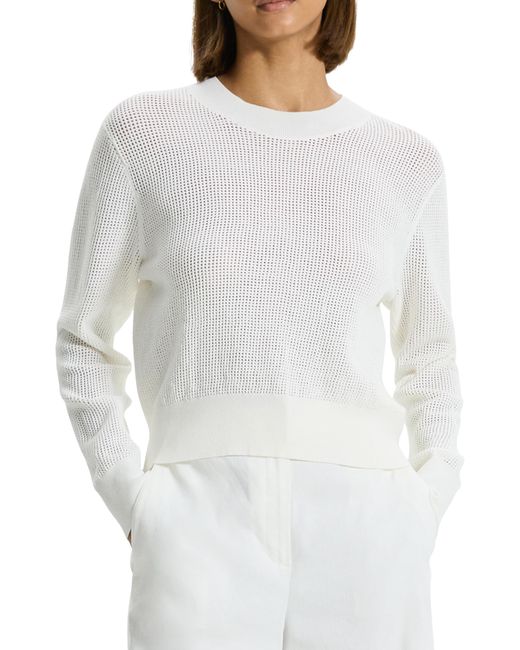 Theory White Pointelle Pullover Sweater