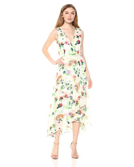 Calvin Klein Chiffon Sleeveless V Neck Maxi Dress in Green - Save 40% - Lyst