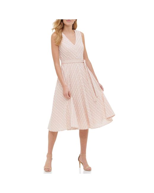 Tommy Hilfiger Pink Lace Fit And Flare Midi Dress