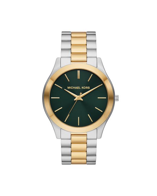 Michael Kors Metallic Slim Runway Silver And Gold Two-tone Stainless Steel Bracelet Watch for men