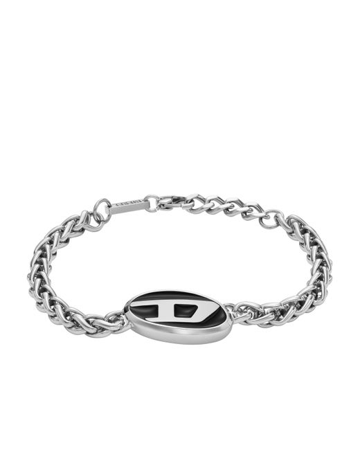 DIESEL Metallic Logo Silver Stainless Steel Chain Bracelet for men