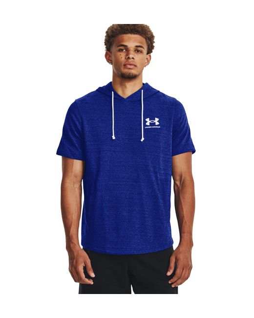 Under Armour Blue Mens Rival Terry Short-sleeve Hoodie, for men