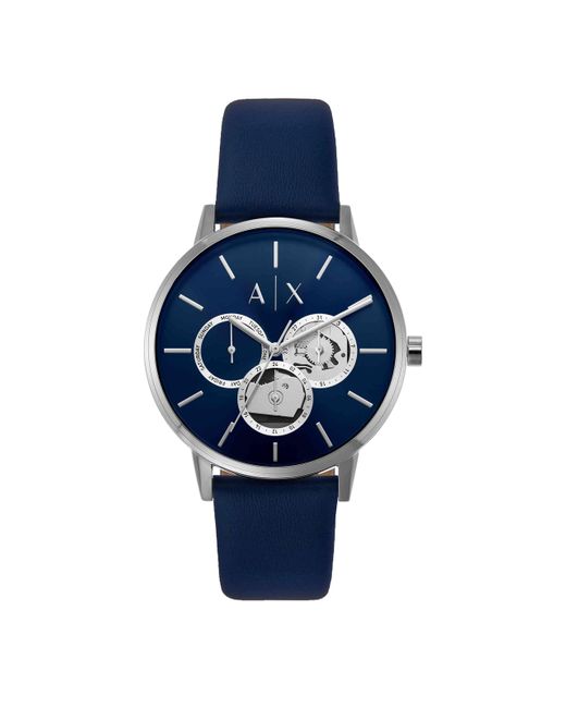 Emporio Armani A|x Armani Exchange Multifunction Blue Leather Watch for men