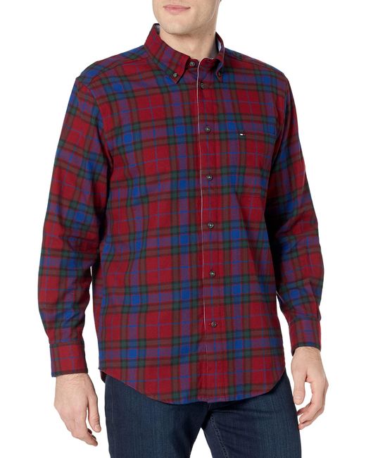 Tommy Hilfiger Red Adaptive Magnetic Button Down Long Sleeve Shirt Classic Fit for men