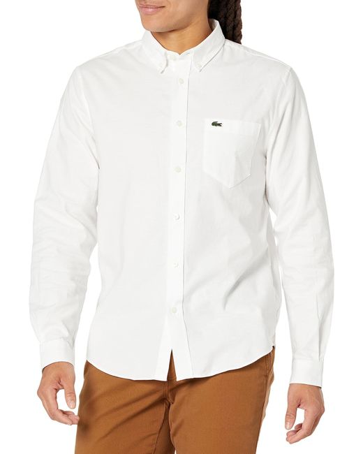 Lacoste White Casual Button-up Oxford Shirt for men