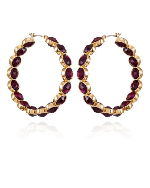 Guess Brown Goldtone Light Red Crystal Glass Stone Hoop Earrings