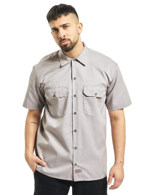 Dickies White Big-tall Short-sleeve Work Shirt,silver Gray,4x for men