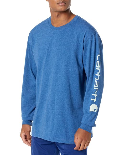 Carhartt Loose Fit Heavyweight Long Logo Sleeve Graphic T-shirt in Blue ...