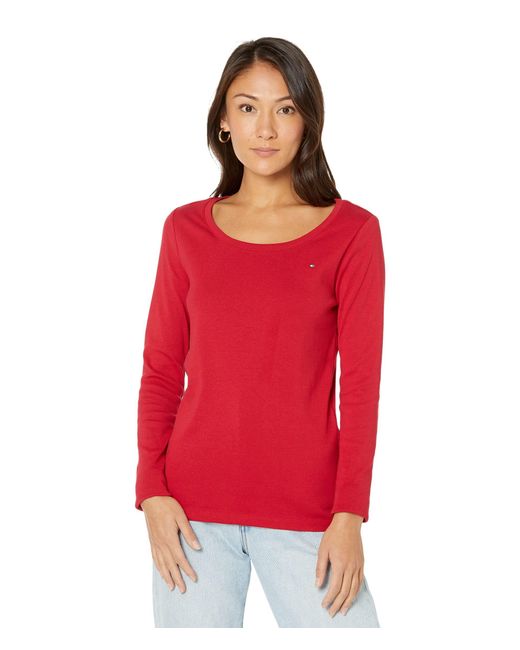 Tommy Hilfiger Red Long Sleeve Scoop Neck Tee