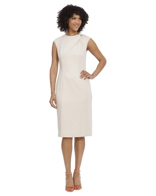 Maggy London White Sleek And Sophisticated Twist Neck Extended Cap Sleeve Crepe Sheath