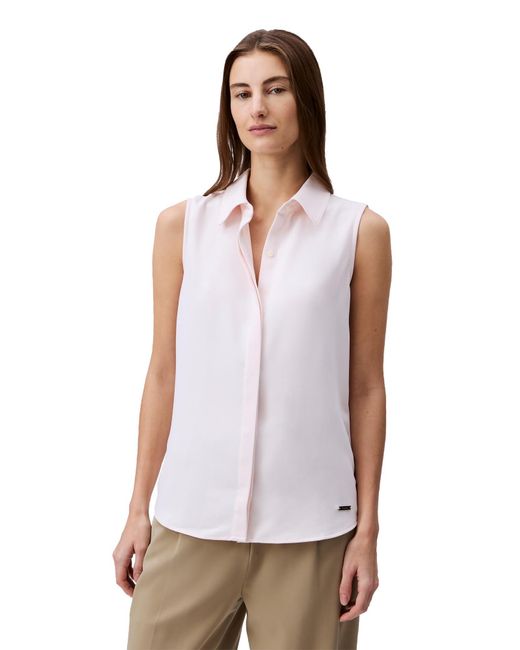 Calvin Klein White Crepe Sleeveless Button-down Top