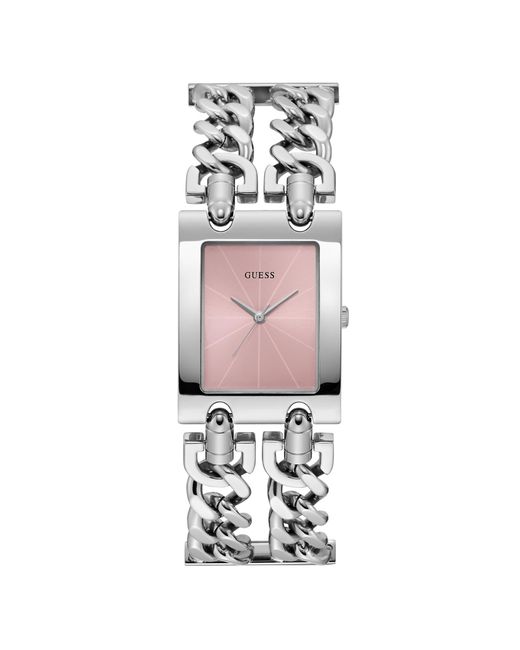 Guess Silver Tone G-link Pink Dial Silver Tone