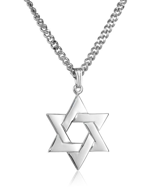 Amazon Essentials White Sterling Silver Star Of David Pendant With Stainless Steel Chain for men