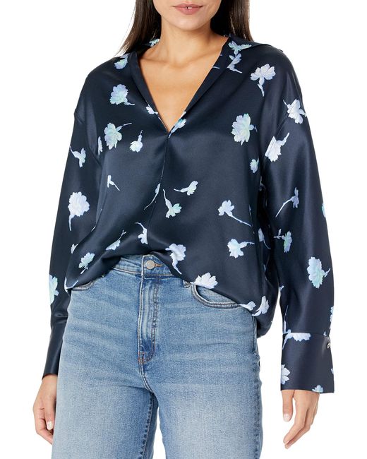 Vince Blue S Sea Carnation Shaped Collar L/s Pull Over