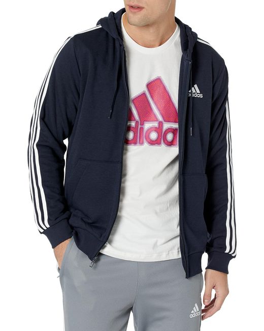 adidas Essentials French Terry 3-stripes Full-zip Hoodie for Men | Lyst