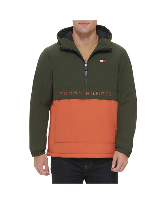 Tommy Hilfiger Green Performance Fleece Lined Hooded Popover Jacket for men