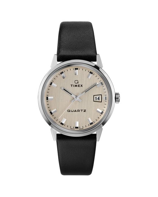 Timex Q 1978 Reissue Date 35mm Stainless Steel Quartz Leather Strap in