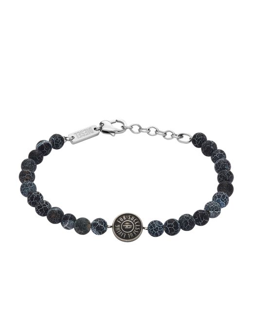 DIESEL Blue Stainless Steel And Black Agate Beaded Bracelet for men