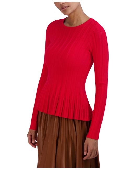 BCBGMAXAZRIA Red Long Sleeve Crew Neck Pullover Peplum Sweater Top