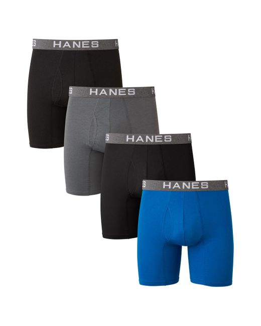 Hanes Black Ultimate Comfort Flex Fit Ultra Soft Cotton Modal Blend Boxer Brief 4-pack for men