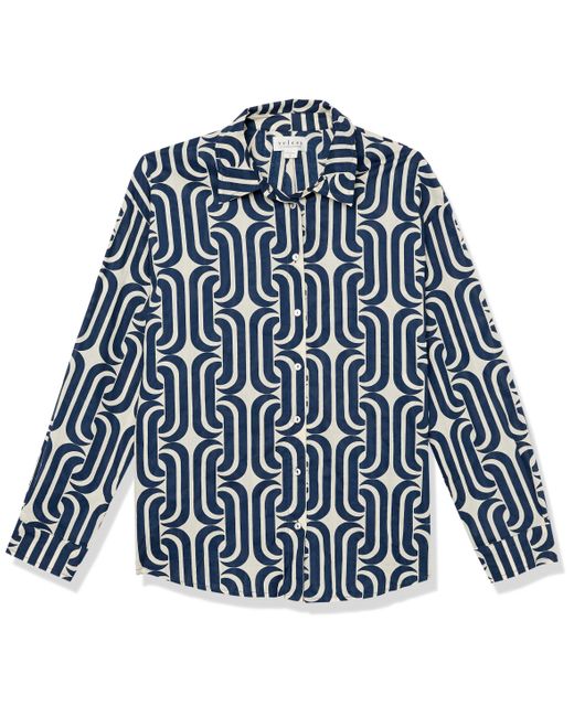 Velvet By Graham & Spencer Blue Annalise Printed Cotton Cambric Button Up Shirt