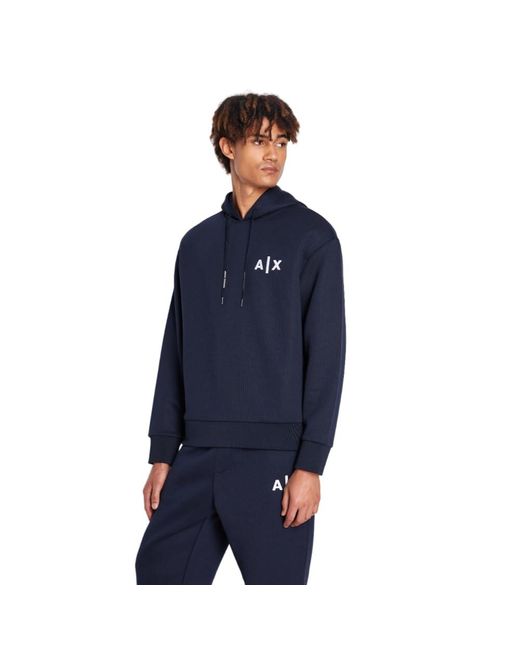 Emporio Armani Blue A | X Armani Exchange Jacquard Fleece Classic Simple Logo Pullover Hoodie Sweatshirt for men