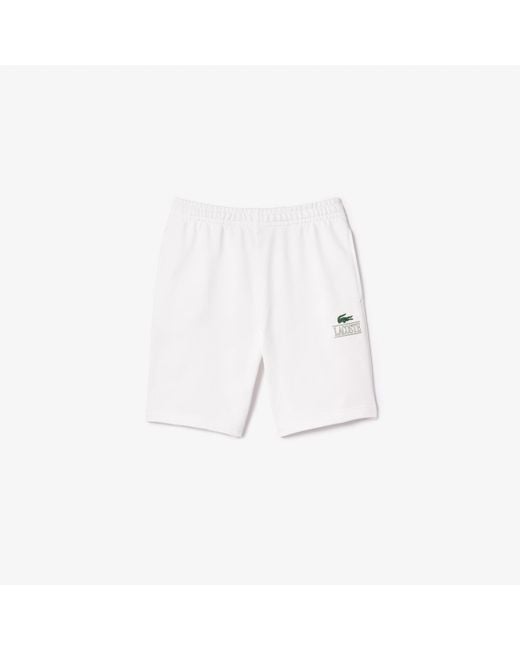 Lacoste White Regular Fit Adjustable Waist Shorts W/medium Croc Graphic Near The Bottom Of The Leg for men