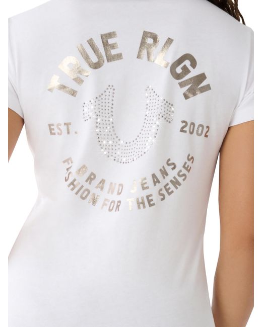 True Religion White Brand Jeans Crystal And Foil Stamp Logo Tee