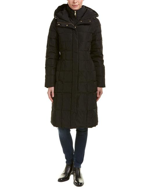Cole Haan Black Womens Taffeta With Bib Front And Dramatic Hood Down Alternative Outerwear Coat