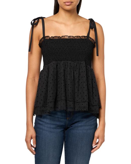Lucky Brand Black Smocked Bodice Tie Strap Cami