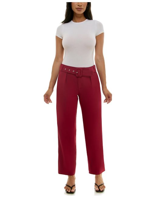 Nanette Lepore Red Freedom Stretch Belted Straight Leg Pant With Front And Back Pockets