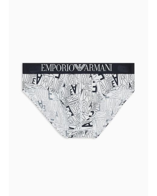 Emporio Armani White Briefs With Bold All-over Logo Print for men