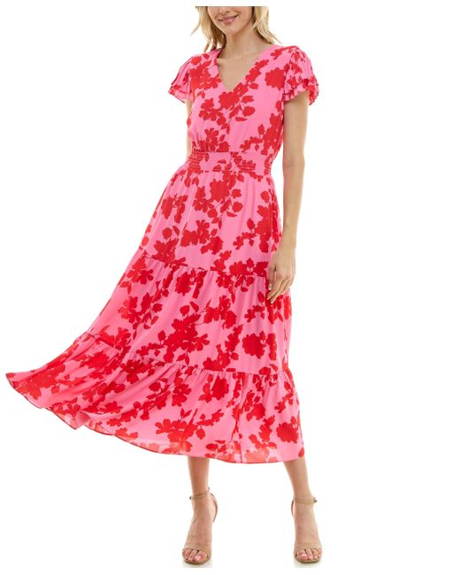 Nanette Lepore Tiered Pull On Fully Lined Dress With Smock Waist And Pleated Flutter Sleeve