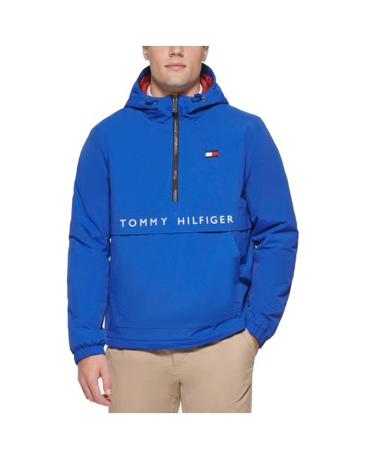 Tommy Hilfiger Blue Performance Fleece Lined Hooded Popover Jacket for men