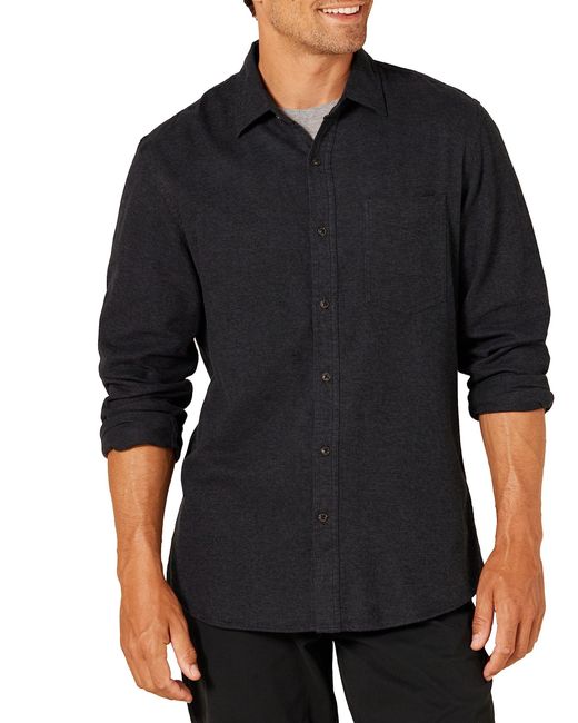 Amazon Essentials Black Slim-fit Long-sleeve Plaid Flannel Shirt for men