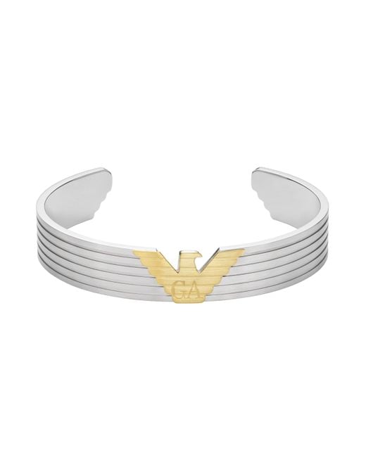Emporio Armani Silver And Gold Two-tone Stainless Steel Cuff Bracelet ...